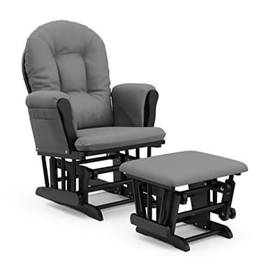 Storkcraft Premium Hoop Glider & Ottoman (Black with Gray) — GREENGUARD Gold Certified, Solid Wood Craftsmanship, Convenient Storage Pockets, Smooth-Gliding Chair for Nursery, Multi-Award-Winning