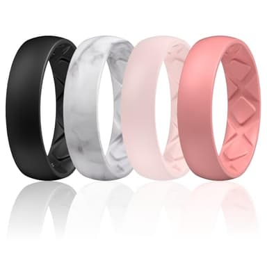 Egnaro Women's Statement Rings, Silicone Wedding Rubber Band with Half Size, Inner Arc Ergonomic Breathable Design, 6mm Wide - 2mm Thick