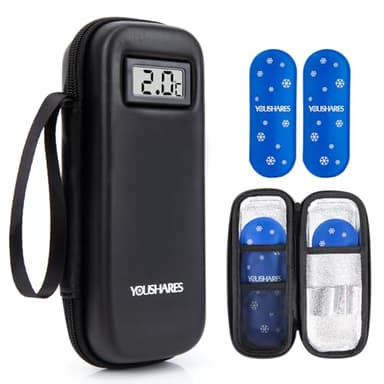 YOUSHARES Insulin Cooler Travel Case with Temperature Display - Refrigerated Medicine Cooling Bag with 2 TSA Approved Ice Pack, Medication Pen Diabetic Supplies Organizer for Trip and Daily