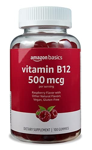 Amazon Basics Vitamin B12 500 mcg Gummies for Energy Production, Metabolism and Immune System Support, Raspberry Flavor, 100 Count