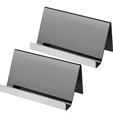 Maxdot 2 Pack Stainless Steel Business Cards Holders Desktop Credit Name Card Display Organizer for Business Mental Name Case Rack for Office Home Daily Use(Black)