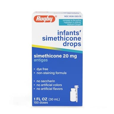 Rugby Dye-Free Infants' Gas Drops - Simethicone 20 mg Liquid Drops for Newborns, Babies, Toddlers, and Kids - Fast Relief from Gas Discomfort - No Artificial Colors or Flavors - 1 Fl. Oz. (1 Pack)