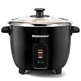 Elite Gourmet ERC006SS 6-Cup Electric Rice Cooker with 304 Surgical Grade Stainless Steel Inner Pot, Makes Soups, Stews, Porridges, Grains and Cereals, 6 cup (3 cups uncooked), Black