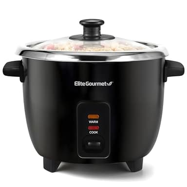 Elite Gourmet ERC006SS 6-Cup Electric Rice Cooker with Stainless Steel Inner Pot, Makes Soups, Stews, Porridges, Grains and Cereals, 6 cup (3 cups uncooked), Black