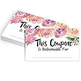 50 Coupon Cards, Floral Blank Gift Certificates Redeem Vouchers for Business, Coupons for Mom, Wife, Husband, Business - Vouchers, Business Services Coupon to Offer Customer Rewards and Incentives