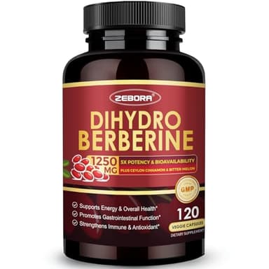 ZEBORA Dihydroberberine 1250mg, Berberine Supplement with Ceylon Cinnamon, Bitter Melon, R-ALA, 5X Potency & Bioavailability - Supports Immune, Digestion & Heart Health, Non-GMO, 120 Capsules