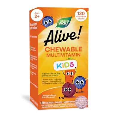 Nature's Way Alive! Children’s Chewable Multivitamin, Kids Multivitamin with Orchard Fruits and Garden Veggies Powder Blend, Daily Kids Vitamins for Nutritional Support Cherry Flavor, 120 Tablets