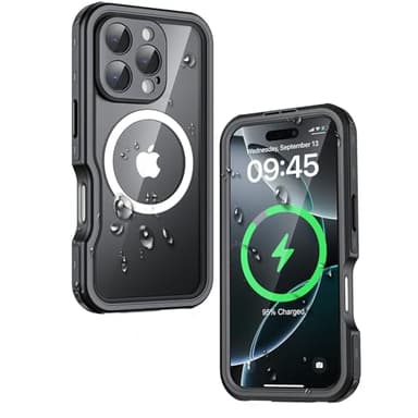 Waterproof Phone Case for iPhone 16 Pro Max, [Compatible with Magsafe] [IP68 Underwater] [Built-in Screen Protector & Glass Camera Protector] Full Body Shockproof Cover with Lanyard Black/Clear