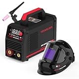 YESWELDER 205Amp Stick Welder with Lift TIG Torch, [Large LED Display] 110V/220V Dual Voltage Portable Welding Machine &Large View True Color Solar Powered Auto Darkening Welding Helmet with SIDE View