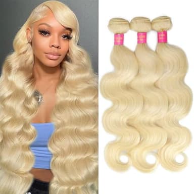 613 Body Wave Blonde Bundles Human Hair 18 20 22Inch 3 Bundles Human Blonde Hair Extensions，100% Real 14A Brazilian Virgin Raw Easy to Dye No Synthetic Blend No Tangle No Shedding 3X-Lifespan
