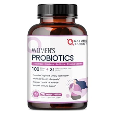 NATURE TARGET Probiotics for Women, 100 Billion CFUs Probiotic with Digestive Enzymes & Prebiotics, Vaginal Probiotics with Cranberry for Urinary Tract Health, pH Balance, 90 Veggie Capsules