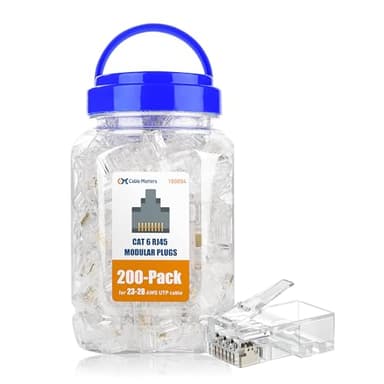 Cable Matters 200-Pack CAT6 RJ45 Modular Plugs, 50µ Gold Plated (RJ45 Connector, Cat 6 Ends, Cat 6 Ethernet Connector, Ethernet Plugs), for Solid or Stranded UTP Cable