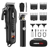 HIENA PRO Professional Hair Clippers Set for Men Cordless Hair Cutting Kit Barber Kit Rechargeable Clippers and Trimmers Set Clipper Set for Barbers with LED Display, Gifts for Men, (Black)