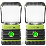 LED Camping Lantern, Consciot Battery Powered Camping Lights, 1000LM, 4 Light Modes, IPX4 Waterproof Tent Lights, Portable Flashlight for Power Outages, Emergency, Hurricane, Hiking, 2-Pack