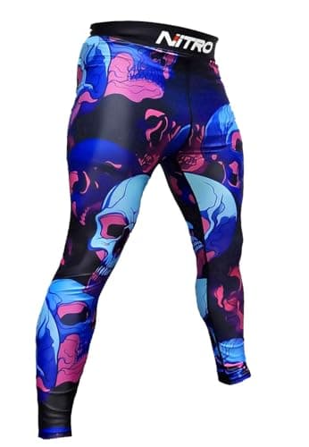 Nitro Fight Wear - Adult BJJ No Gi Spats - Leggings - Grappling Compression Pants (US, Alpha, Medium, Regular, Regular, Skulls)