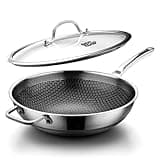 DOTCLAD Wok pan,Hybrid 13 inch Wok with Lid, PFOA Free Cookware,non stick Stainless Steel Woks & Stir-fry pans Nonstick, Dishwasher and Oven Safe, Works on Induction