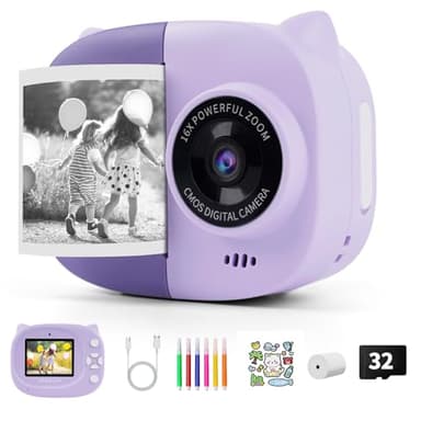 Portable Instant Camera for Kids Print Photos Travel Digital 1080P Video Camera for Toddlers 3 4 5 6 7 8 Year Old Girls Holiday Christmas Birthday Gifts (Purple)