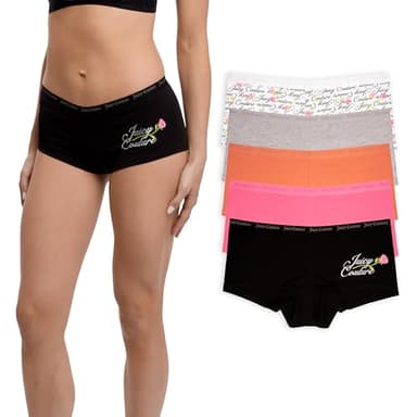 Juicy Couture Women's 5 Pack Cotton Underwear Set (US, Alpha, Large, Regular, Regular, Black/Velvet Rose/Grapefruit/Lt Heather Grey/JC Floral)