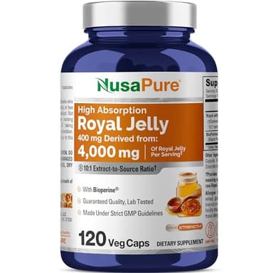 NusaPure Royal Jelly 10:1 Extract, 400 mg Equivalent to 4000mg - 120 Veggie Capsules (Non-GMO, Dairy Free, Dietary Supplement)