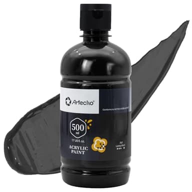 Artecho Black Acrylic Paint - Large 500ml Bottle, Non-Toxic, Ideal for Canvas, Rocks, Wood, Fabric, Ceramic