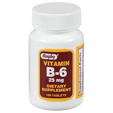 Rugby Vitamin B-6 Tablets - 25mg of Vitamin B6 - Dietary Supplement - 100 Count (1 Pack)
