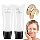Perbella CC Cream for Older Women, Perbella CC Cream Self Adjusting for Mature Skin, Concealer for Older Women, Color Correcting Moisturizer, Skin Tone Adjusting CC Cream Foundation Spf 50 (Set, 2)