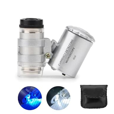 Rongon Mini Illuminated Microscope Loop Magnifier LED ＆ UV Microscopes 60X Pocket Portable Jewelers Loupe Magnifying Glasses for Jewelry Appreciation, Gems, Maps