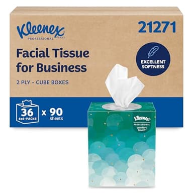Kleenex Professional Facial Tissue, Bulk (21271), 2-Ply, White, Upright Cube Boxed Format, Designed for Business (90 Tissues/Box, 36 Boxes, 3,240 Sheets/Case)