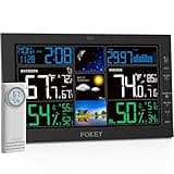 Fokey Weather Station Wireless Indoor Outdoor, Indoor Outdoor Thermometer Wireless, Home Weather Stations Digital Atomic Clock, Inside Outside Temperature Humidity Sensor Barometric Guage, Black