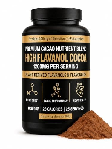 High Flavanol Cocoa Powder - 1200mg per Serving with Cocoa Flavanols & Epicatechin to Improve Circulation, Boost Energy & Elevate Mood - Supports Heart Health, Vegan, Gluten-Free, 200g