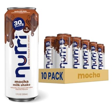 Nurri - 30g Protein Ultra Filtered Milk Shake – Mocha- 80mg Caffeine, Lactose Free, Low Sugar, 150 Calories, 10 Vitamins and Minerals - 11 fl oz, 10 Cans