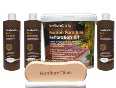 Furniture Clinic Garden Furniture Restoration Kit | For Outdoor Wood Patio Furniture Such as Teak & Other Wood Types | Clean, Remove, Brighten, Nourish, and Protect Treated and Untreated Surfaces