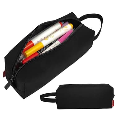 Fmeida Pencil Case Pouch - Water Resistant Pencil Pouch Portable Pencil Bag Simple Office Stationery Pouch with Handle Back to School Supplies - Black
