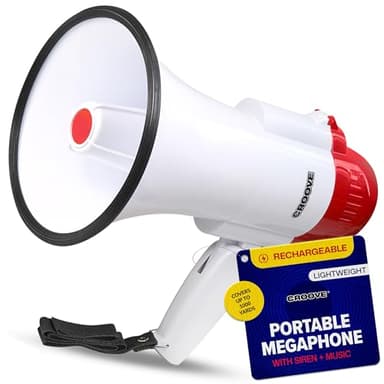 Rechargeable Megaphone Bullhorn, 1000 Yard Range, Siren & Music, Coaches