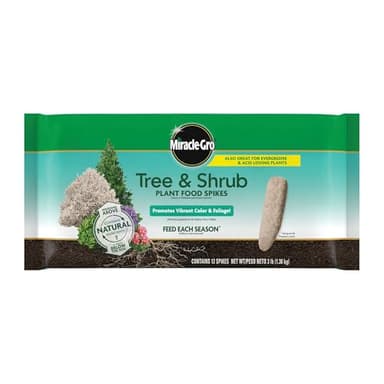Miracle-Gro Tree and Shrub Plant Food Spikes - Deciduous, Flowering & Evergreen Tree Fertilizer Spikes, Hydrangeas, and Acid-Loving Plants, 12 Count, 3 lb.