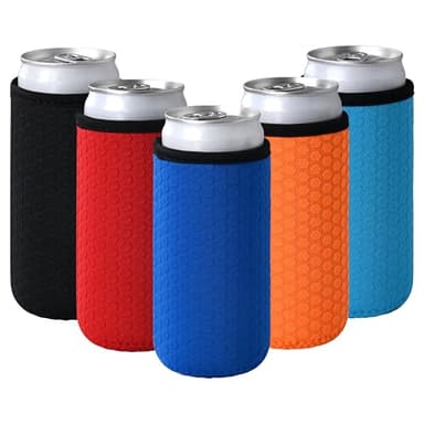 Xumbtvs 5 Pcs Insulated Slim Can Sleeve, Reusable Skinny Tall Can Cooler Sleeves, Non-slip Neoprene Beer Bottle Cover Holder for 12oz Slim Can Soda and Beer (Colorful1)