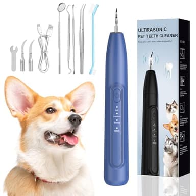 Ultrasonic Dog Plaque Remover Tool, 3 Modes Plaque and Tartar Remover for Dogs, Low Noise Sonic Dog Tartar Remover Dogs Plaque Remover with Toothbrush 2 Cleaning Head for Pet Dental Care, Blue