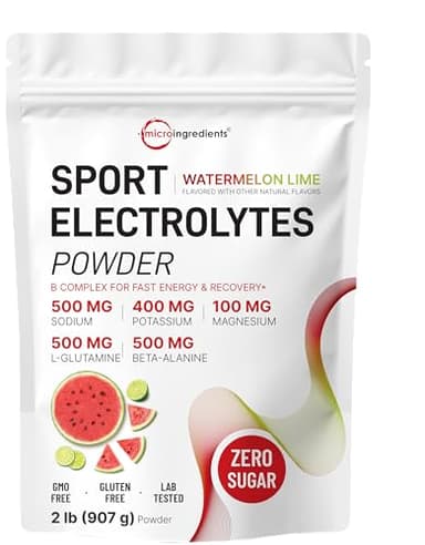 Micro Ingredients Electrolytes Powder, 2 lbs | 90 Servings | Sugar Free Workout Hydration | Potassium, Sodium, L-Glutamine, Beta-Alanine, & More | Watermelon Lime Flavor | Non-GMO, Gluten Free