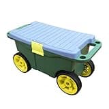 Torin AG594B Garden Cart Scooter and Seat: Garden Stool with Bench Seat and Interior Tool Tray, Rolling Storage for Weeding and Planting, Green/Blue/Black