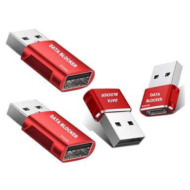 BUISAMG Data Blocker, USB A & USB C Data Blocker for Any USB C Mobile Phone Quick Charge, Protect Against Juice Jacking, Refuse Hacking, Only Safe Charging. (4-Pack) (Red)