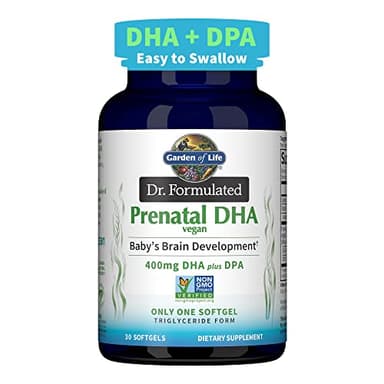 Garden of Life Dr. Formulated Prenatal Vegan DHA - Certified Vegan Omega 3 Supplement with 400mg DHA + DPA from Algal Omega 3 in Triglyceride Form, Non-GMO, 30 Softgels