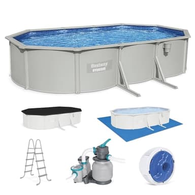 Bestway Hydrium 20' x 12' x 48" Above Ground Pool, Oval Steel Side Wall Frame Outdoor Swimming Pool Set with Sand Filter Pump, Ladder & Accessories