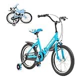 Max4out Folding Kids Bike for 3-9 Years Old Boys and Girls 16 Inch Foldable Kids' Toddler Bicycles with Flash Lighting Training Wheels and Dual Handbrakes (Blue)