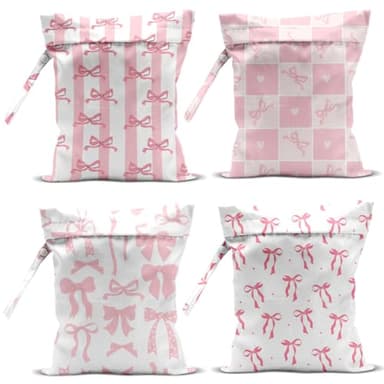 zcyxuuw 4 Pack Wet Bag for Swimsuit, Beach Travel Essentials Wet Dry Bag, for Sunscreen Toiletry Dirty Clothes Yoga Gym Diaper, Friend Summer Beach Vacation Gifts. Pink Bow Series