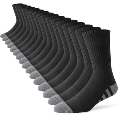 JOYNÉE 8 Pairs Mens Crew Work Cushion Socks Long Athletic Running Socks Workout Breathable Socks,Black,Sock Size:10-13