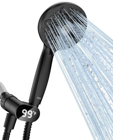 JDO Handheld Shower Head with LED Display Temperature -High Flow Showerhead with 6 Different Shower Modes - Easy-to-Clean Functions - Shower Hose Shower Holder Included