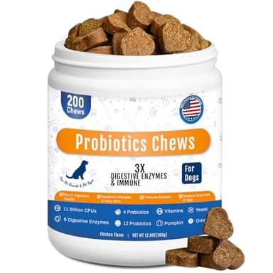 Probiotics for Dogs Dog Probiotic Chews for Yeast Gut Digestive & Immune Health, Itch Relief Ears Skin & Coat with 11Billion CFU Probiotics, 6 Enzymes& 4 Prebiotics, Pumpkin, Omegas & Vitamins, 200ct