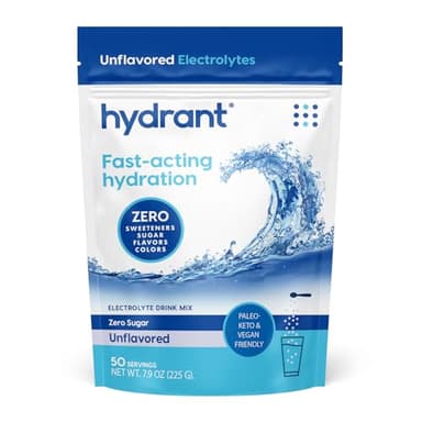 Hydrant - Bulk Hydration Powder, Unflavored, 50 Servings Fast Acting Electrolyte Rehydration Powder - Zero Sugar Flavorless Drink Mix for Daily Use, Travel & Workouts