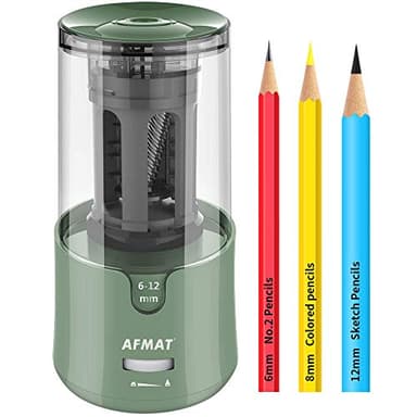 AFMAT Electric Pencil Sharpener, Auto Stop, Super Sharp & Fast, Electric Pencil Sharpener Plug in for 6-12mm No.2/Colored Pencils/Office/Home PS94