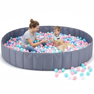 Burbell 72 x 12 Extra Large Kids Baby Ball Pool, Jumbo Ball Toddlers Game Activity Pit, Hold Over 2000 Balls, Round Folding Portable Play Pit Indoor and Outdoor, Balls Not Include(Grey)